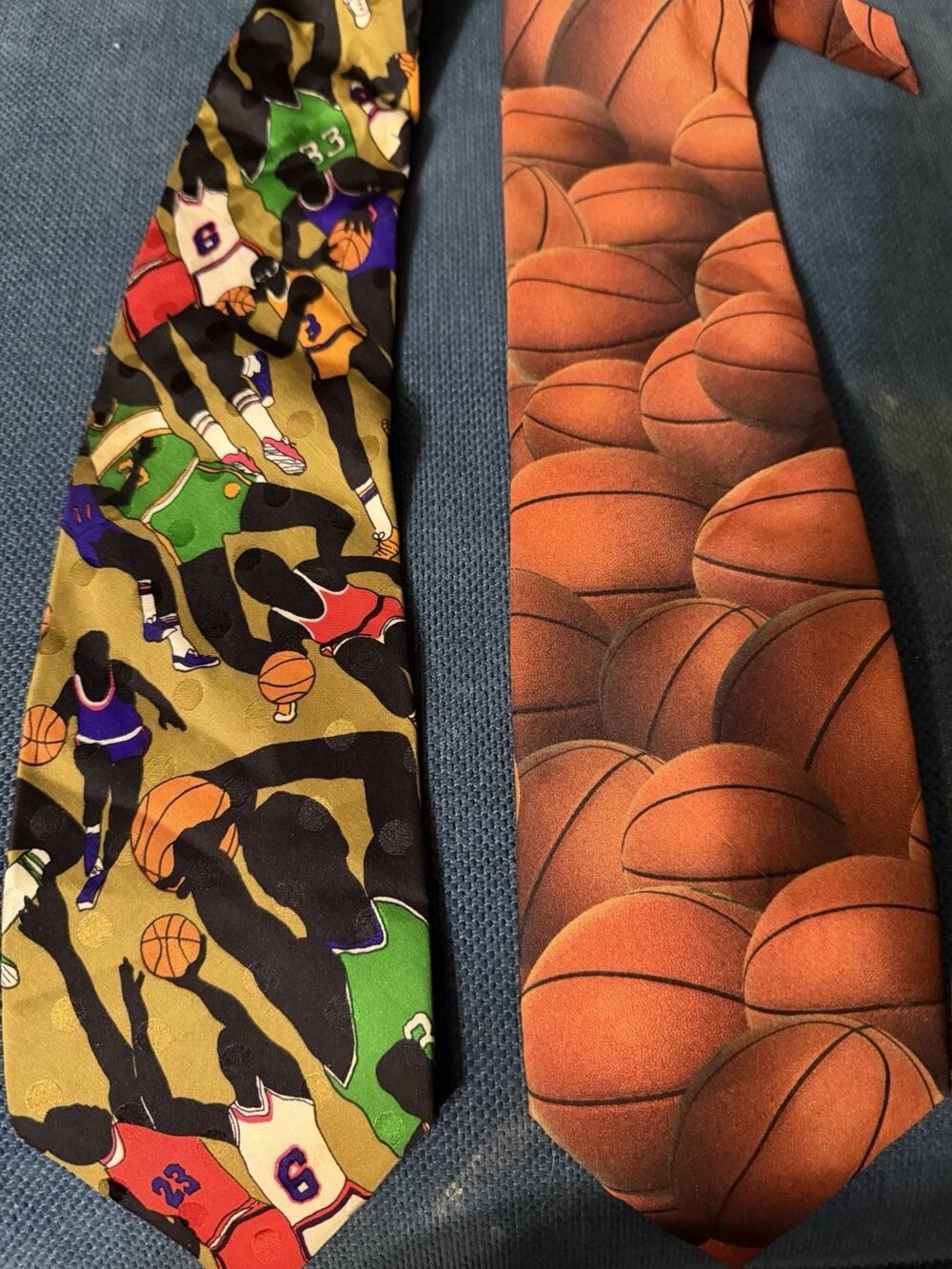 Lot 2 Basketball Tie Silk Nicole Miller Vnt 90s Necktie NBA Marlin Ralph